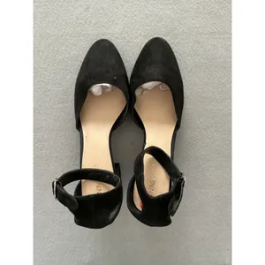 Nine West Block Heel Pumps Size 10M Black Suede Ankle Strap Metallic Trim thumbnail 2