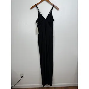 Halara Black Wide Leg V-Neck Spaghetti Strap‎ Jumpsuit with Pockets XS New thumbnail 2