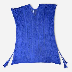 Source Unknown Blue Crochet Knot Coverup Poncho Dress with Side Tassels, NWOT thumbnail 1