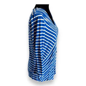 Chico's Miraculous Stripe Tiered Top Blue White‎ Asymmetrical Stripe Sz 1 M 8 thumbnail 10