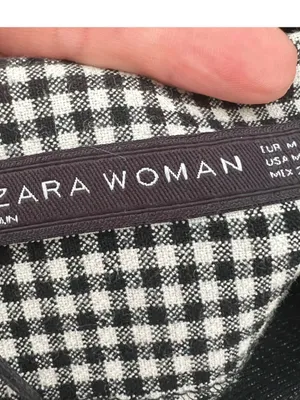 NEW ZARA Gingham blouse top Long Sleeve Size MEDIUM Career work thumbnail 9