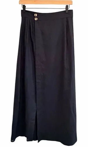Anthropologie Black Linen Wrap Maxi Skirt Size 2 Minimalist Quiet Luxury Capsule thumbnail 1