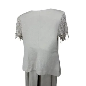 Cachet Womens 8 Champagne Metallic Skirt Suit Set Lace Fringe Rhinestone Formal thumbnail 7