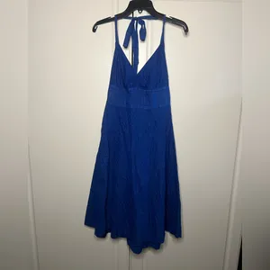 J.Crew 2008 Vintage Cobalt Blue 100% Cotton Halter Midi Dress thumbnail 3
