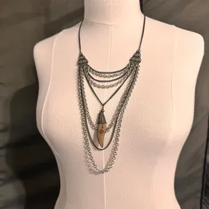 Vintage Women's Necklace Multi Strand Brass Gold Tone Western Retro Boho Layered thumbnail 2