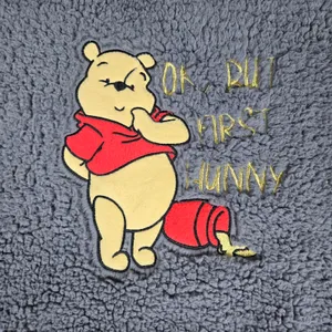 Disney Winnie the Pooh‎ Sherpa Fleece Sleepwear Top M Gray "Ok But First Hunny" thumbnail 3