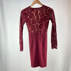 Lulus Swooner or Later Plunge Long Sleeve‎ Lace Mini Dress in Burgundy Size XS thumbnail 8