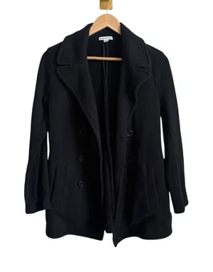 James Perse Women's Black Cotton Peacoat Double Breasted Jacket Size 3 Large thumbnail 1