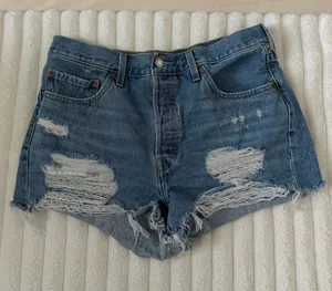 Levi’s 501 Distressed High-Rise Denim Shorts - Blue thumbnail 1