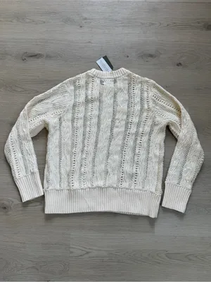 Style & Co. Cream Cable Knit Sequin Crewneck Sweater thumbnail 3