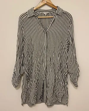 Lucky Brand Button Down Shirt Tunic Dress Size Large Striped Boho Beach Cover Up thumbnail 8