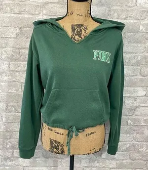 PINK - Victoria's Secret Crooped Green Hoodie thumbnail 1