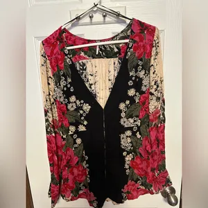 Free People Black and Pink Floral Blouse thumbnail 5