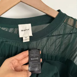 Anthropologie Maeve XS‎ Sheer-Shoulder Pullover Knit Top Green Holiday Evening thumbnail 5