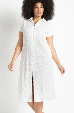 Eloquii Short‎ Sleeve Button Front Dress in White Size 24 thumbnail 1