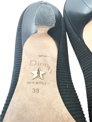 Dior J’Adior Logo Ribbon Black Canvas Slip On Pointed Toe Pumps Size 38 thumbnail 12