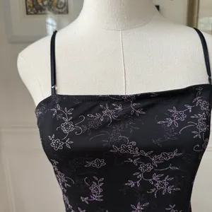 Vintage 90s Next Up Black Purple Glitter Flower Hi Lo Dress S thumbnail 3