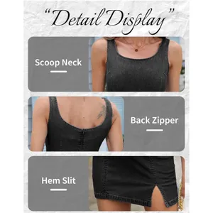 NWT ELLEVEN Black Denim Mini Dress‎ Sleeveless Bodycon Slit Medium thumbnail 5