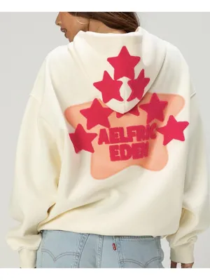 Aelfric Eden Embroidered Eden Star Womens Oversized Hoodie Cream thumbnail 1