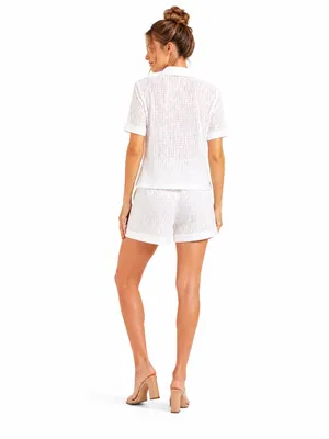 Rivir White Eyelet Button Front Top & Shorts Set Medium thumbnail 9