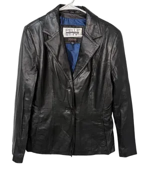 Wilsons Leather Pelle Studio Black Blazer Jacket Womens‎ M Chic Biker 90s thumbnail 1