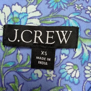 J.Crew Floral High Neck Button Bib‎ Blouse Blue Green XS Cotton Prairie Preppy thumbnail 3