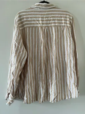 Universal Threads Linen Blend Tan White Striped Button Down Shirt XXL Coastal thumbnail 6