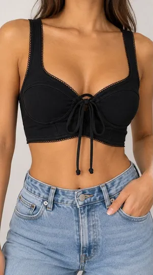 Free Press Black Lace Up Bustier Bralette Top Size S Y2K Boho thumbnail 1