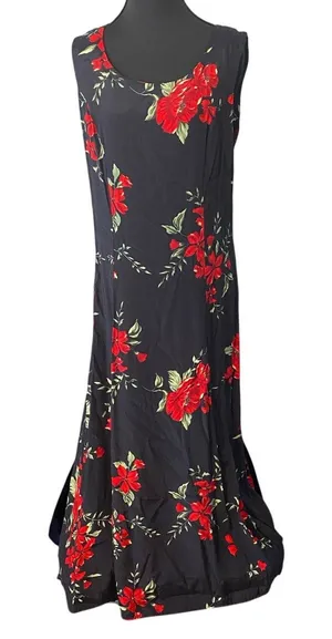 Dressbarn Vintage Black Red Floral Maxi Dress USA‎ 12 Dark Romantic Grunge 90s thumbnail 1