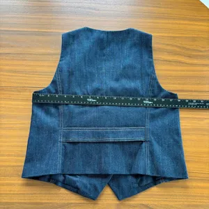 2010s Talbots Petite Dark Wash Denim Vest Gold Crest Button Western Cowgirl 8P thumbnail 6