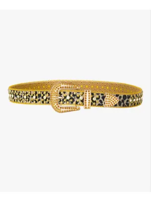 NEW Rhinestone Leopard Bling Belts Women Luxury BB Y2K Cowgirl Belt M thumbnail 6