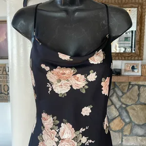 Abercrombie & Fitch black satin floral cowl neck satin slip dress size S thumbnail 2