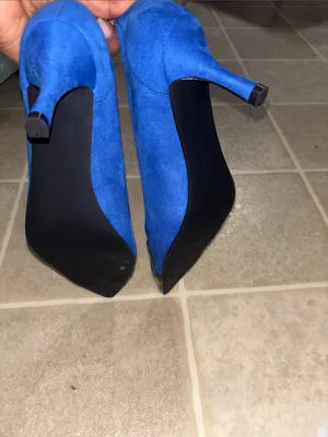 Elegant Blue Pointed-Toe Women's Heels with Black Cap thumbnail 6