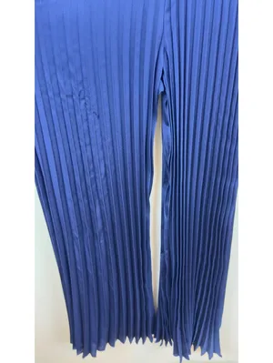 Abercrombie & Fitch Giselle Pleated Satin Jumpsuit Navy Blue XXSP Wide Leg thumbnail 7