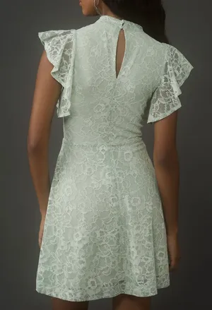 Anthropologie Maeve Mock-Neck Ruffle Sleeve Lace Mini Dress, Size L thumbnail 4
