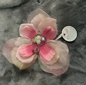Pink/Pink Ombre Beaded Flower with Pin Back thumbnail 1