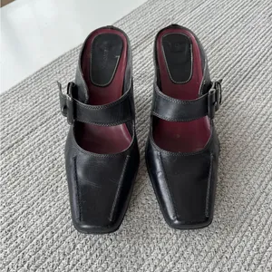 Vintage Merona Black Leather Silver Buckle Square Toe Maryjane Block Heels Shoes thumbnail 8