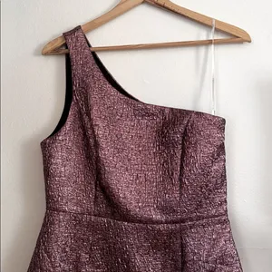 Lulus Modern Dream Pink Metallic Jacquard One-Shoulder Mini Dress EUC thumbnail 3