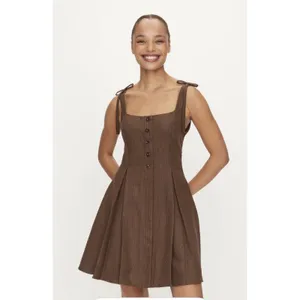 Zara Brown Houndstooth Check Square Neck Pleated A-Line Mini Dress Academia thumbnail 13