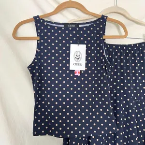 NWT Cider Blue White Boat Neck Polka Dot Top & Ruffle Hem Mid Rise Skirt Set XS thumbnail 4