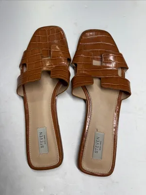 Steven By Steve Madden Tan Croc-Embossed Slide Sandals 11 casual neutral summer thumbnail 3