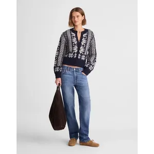 NEW Madewell Fair Isle Cardigan Jacket in Wool Navy Ivory Pattern Womens XL thumbnail 3