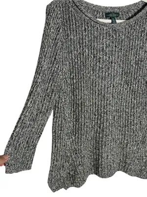 LRL Ralph Lauren Roll Neck Sweater XL Marled Black White Chunky Knit thumbnail 5