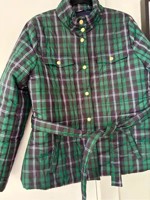 J. crew Green Tartan Plaid Belted Puffer Jacket Coat Women's size large thumbnail 7