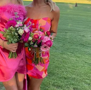 Strapless geometric shape dress with drape Pink thumbnail 3