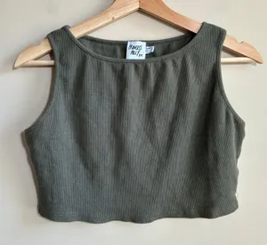 Princess Polly Ribbed Crop Tank Top Size 10 Olive Green Womens Cotton Blend thumbnail 1