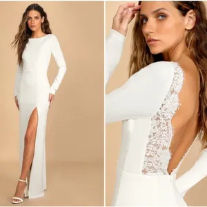 LULU's Bridal Wedding Chic Modern Sexy Minimalist Lace Trim Romantic Maxi Gown thumbnail 2