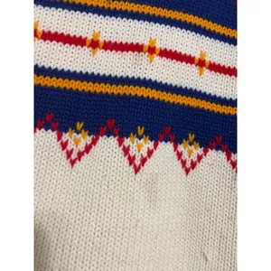 Vintage Sweater Fair Isle Retro Cream Red Blue Geometric Knit Small thumbnail 3