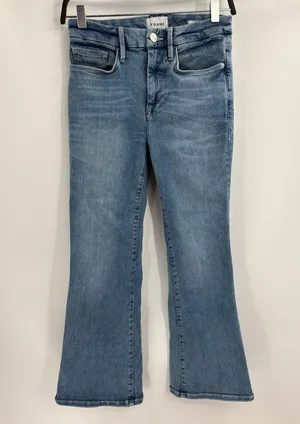 Frame Denim Stretch Cotton Le One Crop Mini Boot Casper Blue Jeans Size 26 thumbnail 3