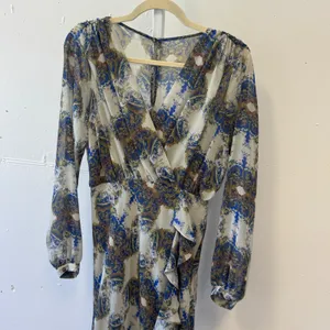 Twelfth Street by Cynthia Vincent Boho Floral Paisley Wrap Maxi Dress Blue Beige thumbnail 3